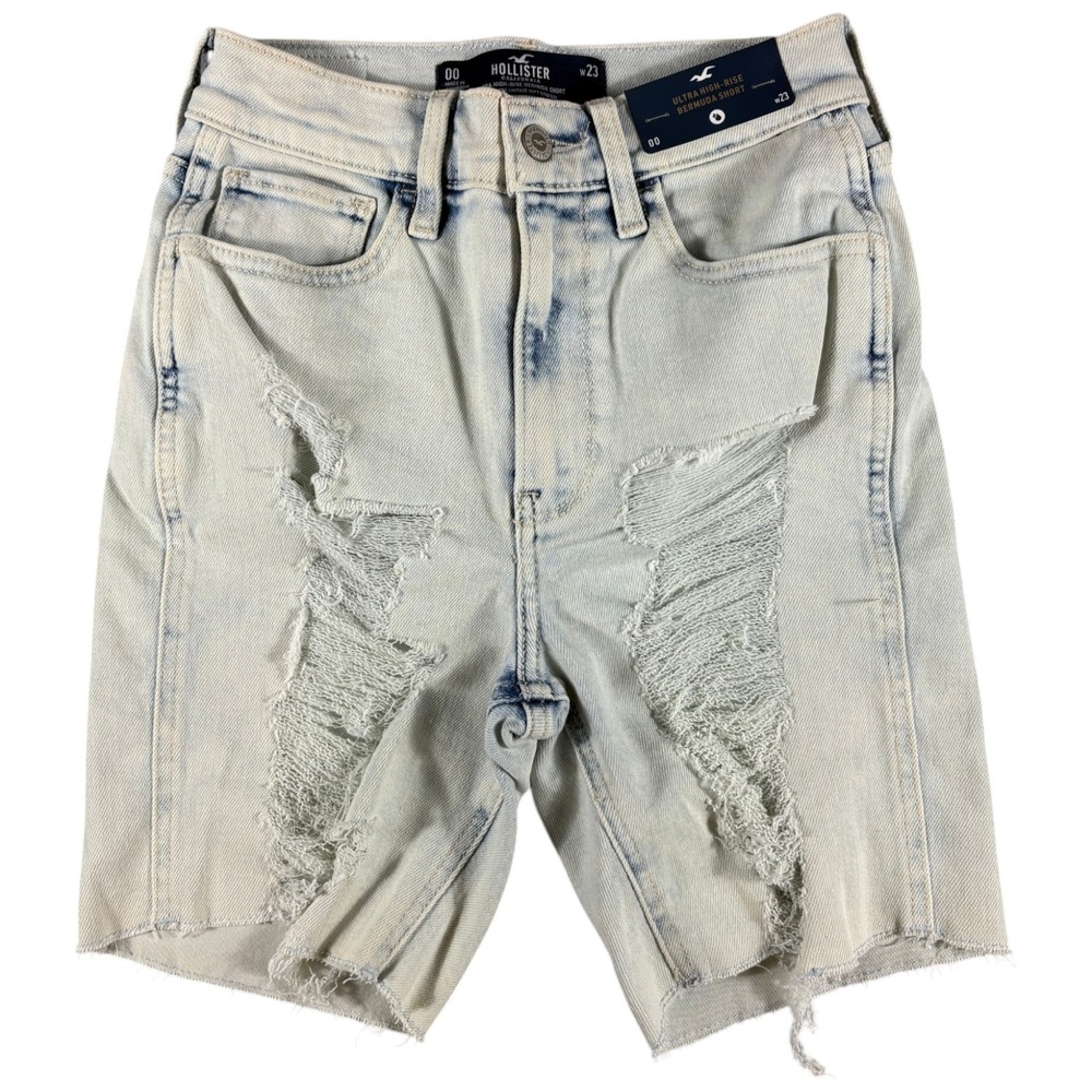 Hollister Ultra High-Rise Bermuda Shorts Womens 00 Blue Denim Boho Distressed